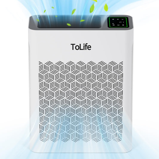 ToLife Air Purifiers for Home Large Room Up to 1095 Ft² with PM 2.5 Display Air Quality Sensor, Auto Mode, Timer, HEPA Air Purifier for Bedroom Filters Smoke, Pollen, Pet Dander, Allergies, White